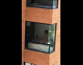 Hidden cam orgy movie filmed thru dormitory balcony window