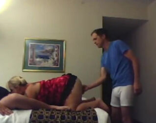 Hubby and his pal turn smashes fatty wifey in motel